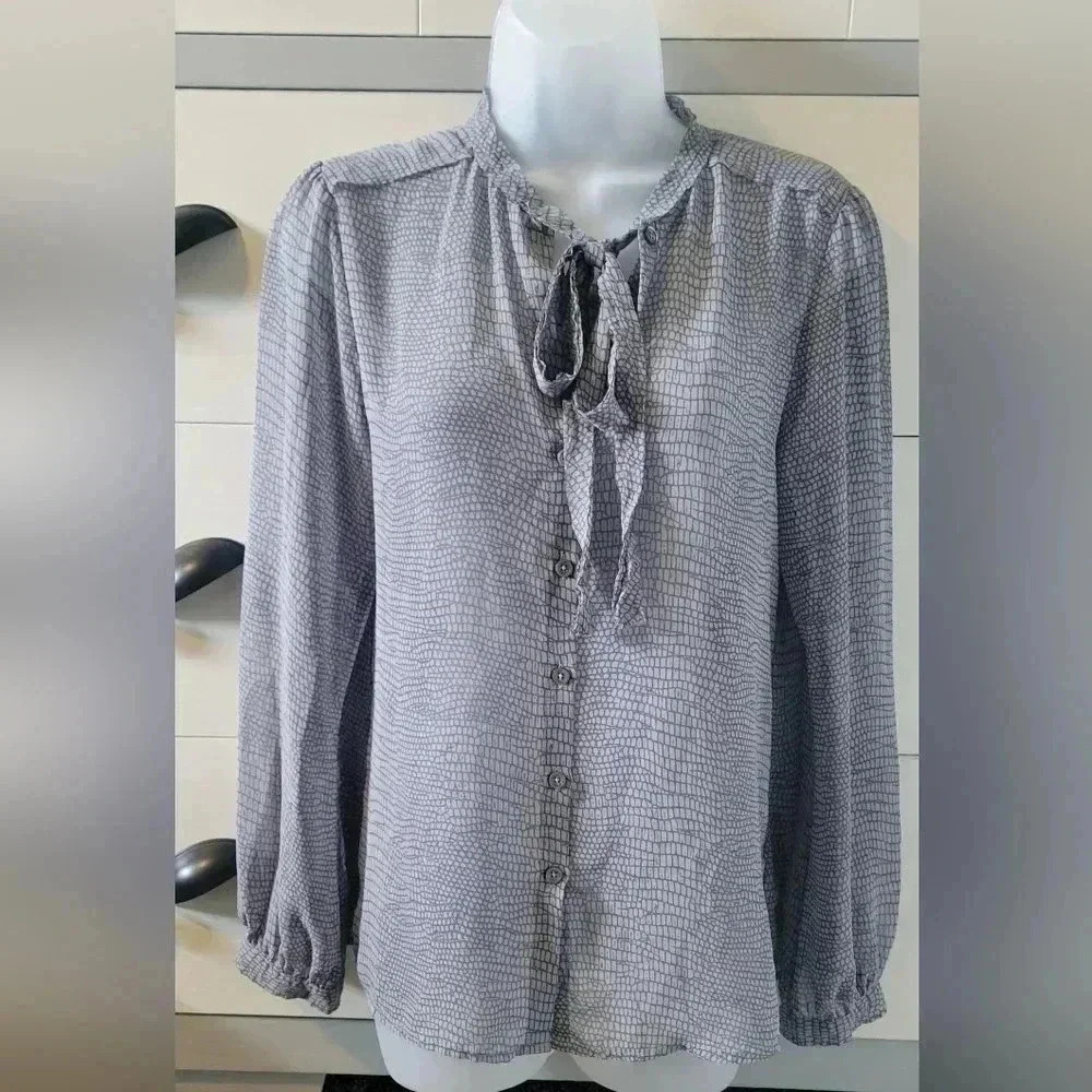 Michael Michael Kors Blue Sheer Shirt with Front Tie, Size Small